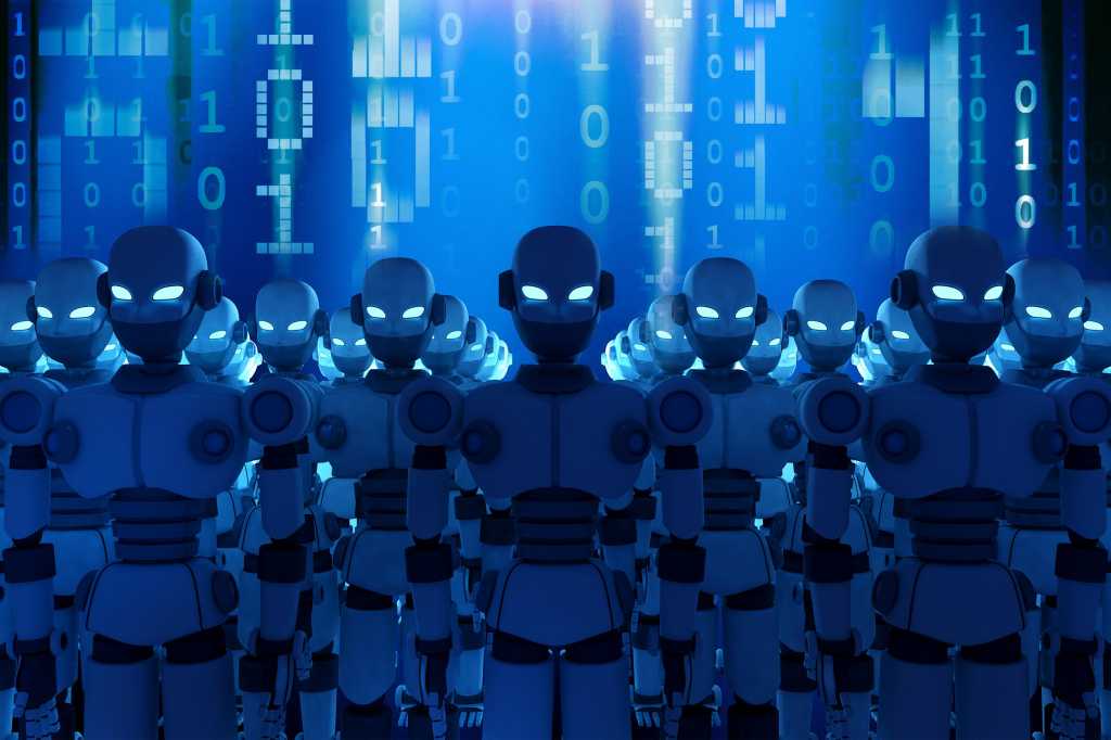 CSO  >  Botnet  >  Robots amid a blue binary matrix