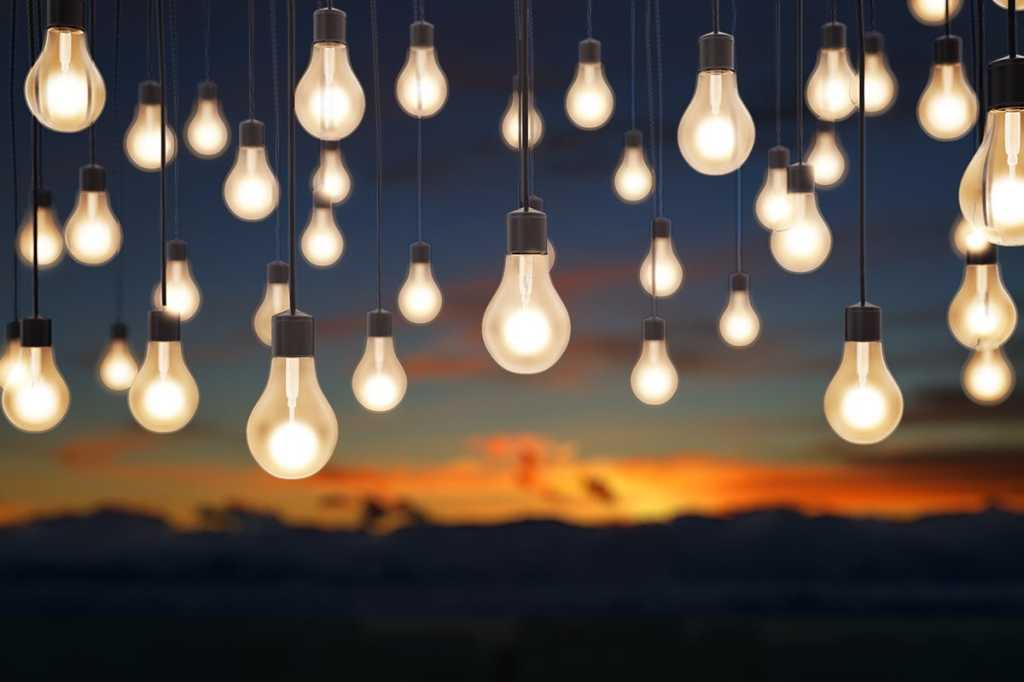 many lit hanging bulbs